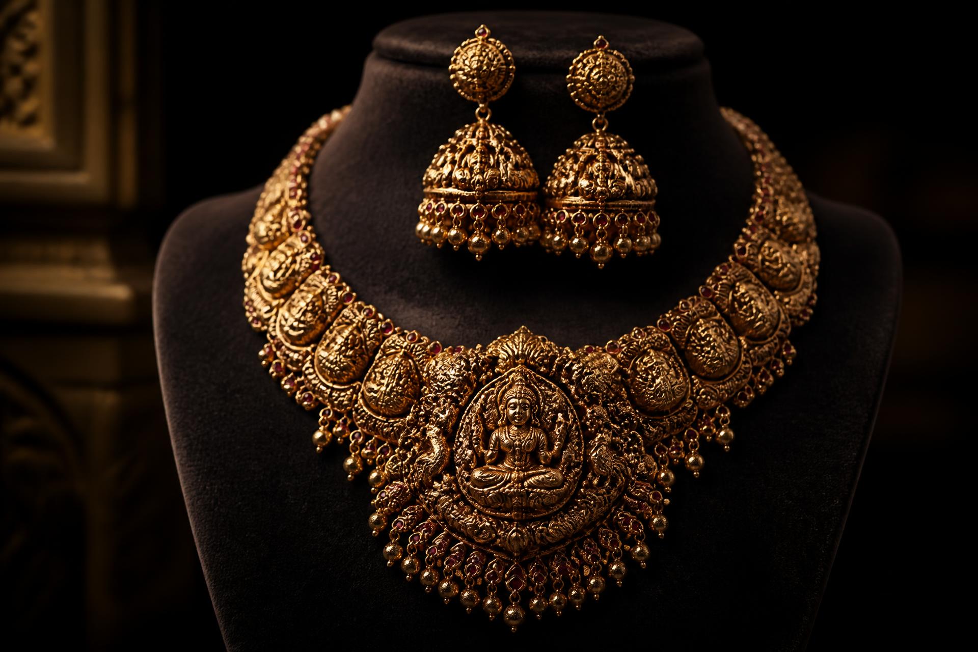 Model wearing a Pratibha Jewels bridal gold necklace set